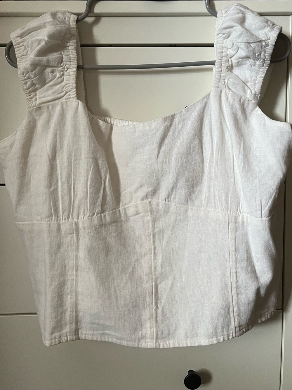 Abercrombie & Fitch White Ruffled Strap Linen-Blend Camisole